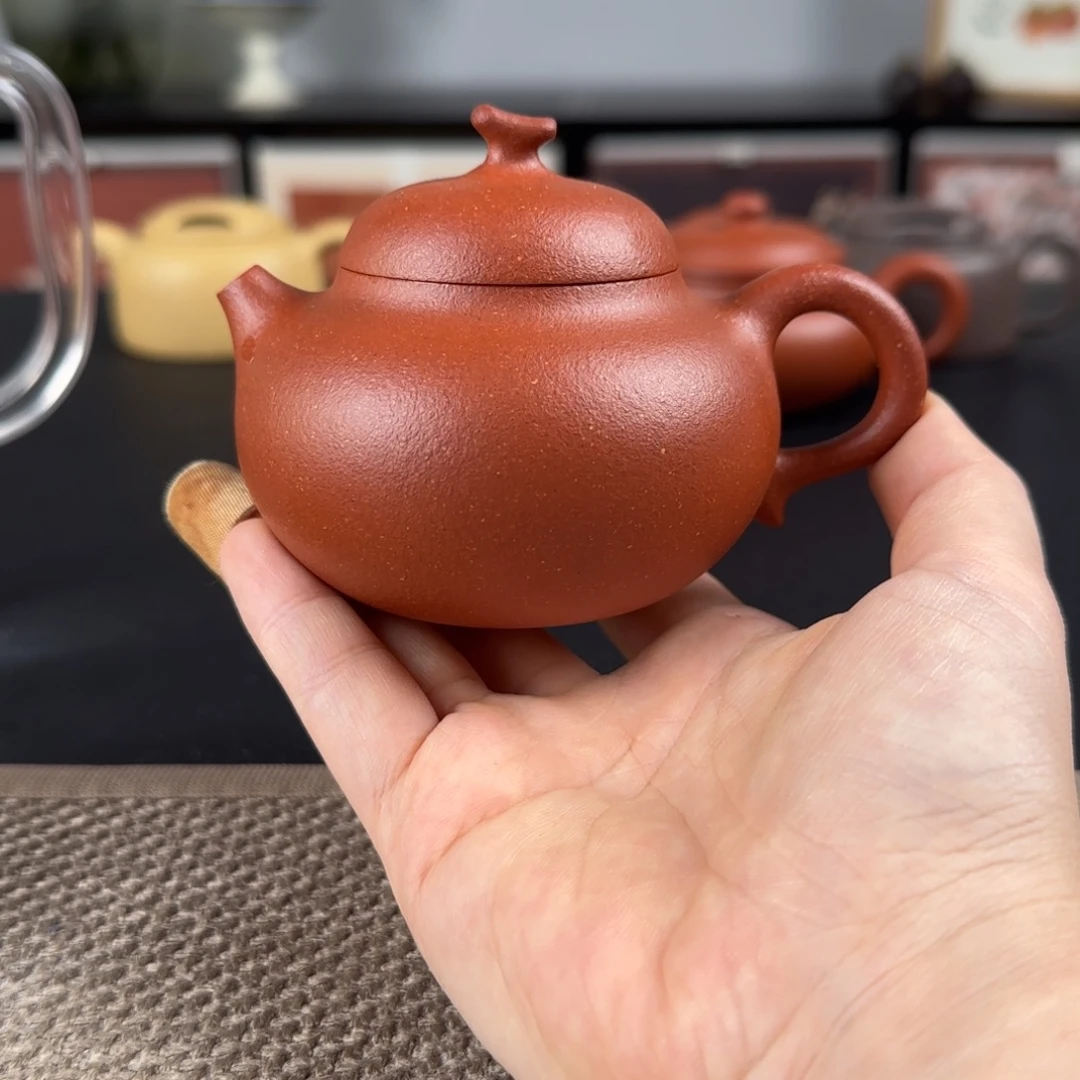 茶壶紫砂茄瓜纯红降坡泥半手150ml
