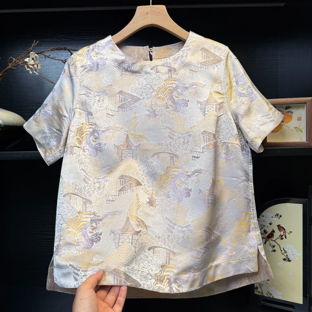 【紫亭】中式改良复古气质圆领小衫2216