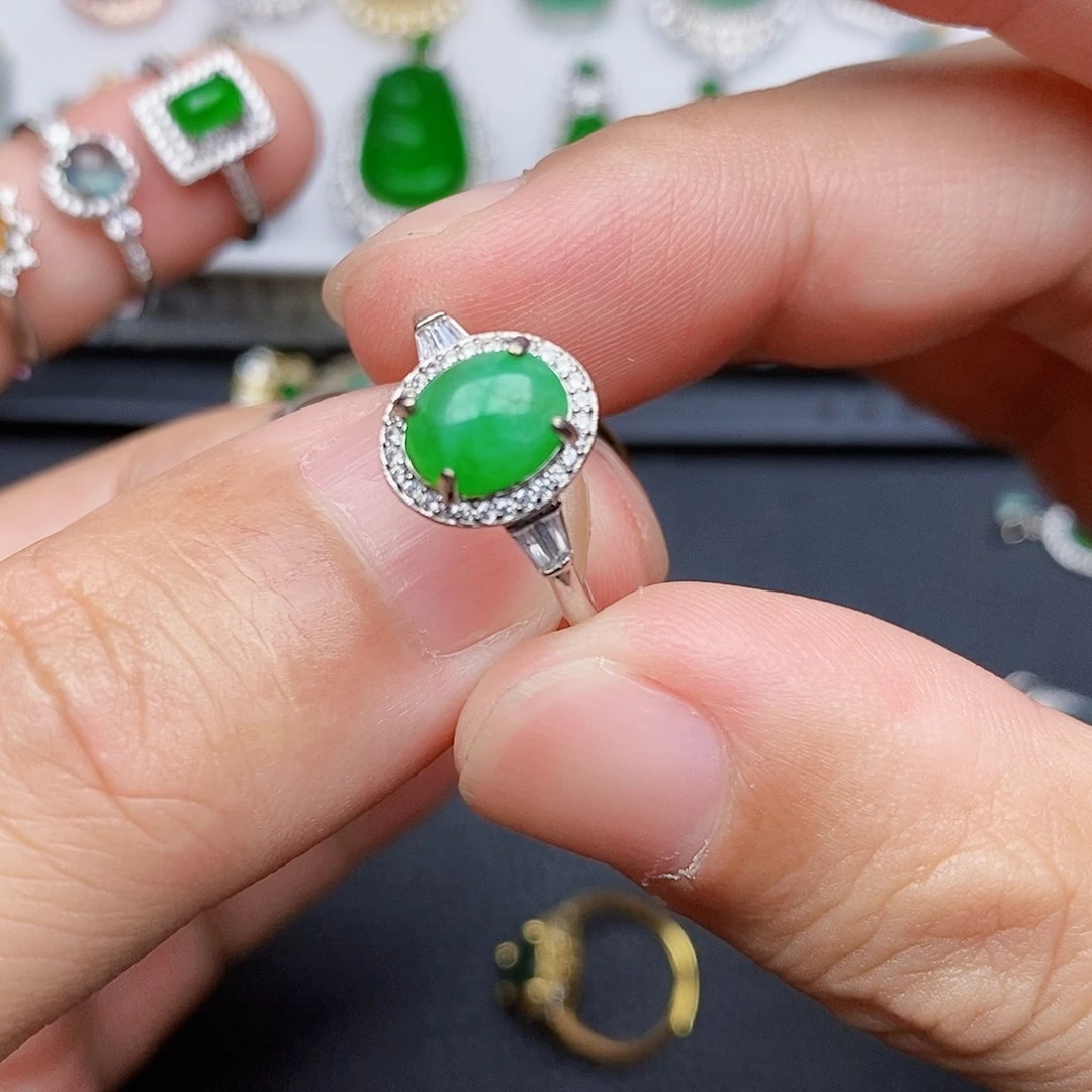 翡翠戒指银S925镶嵌戒指