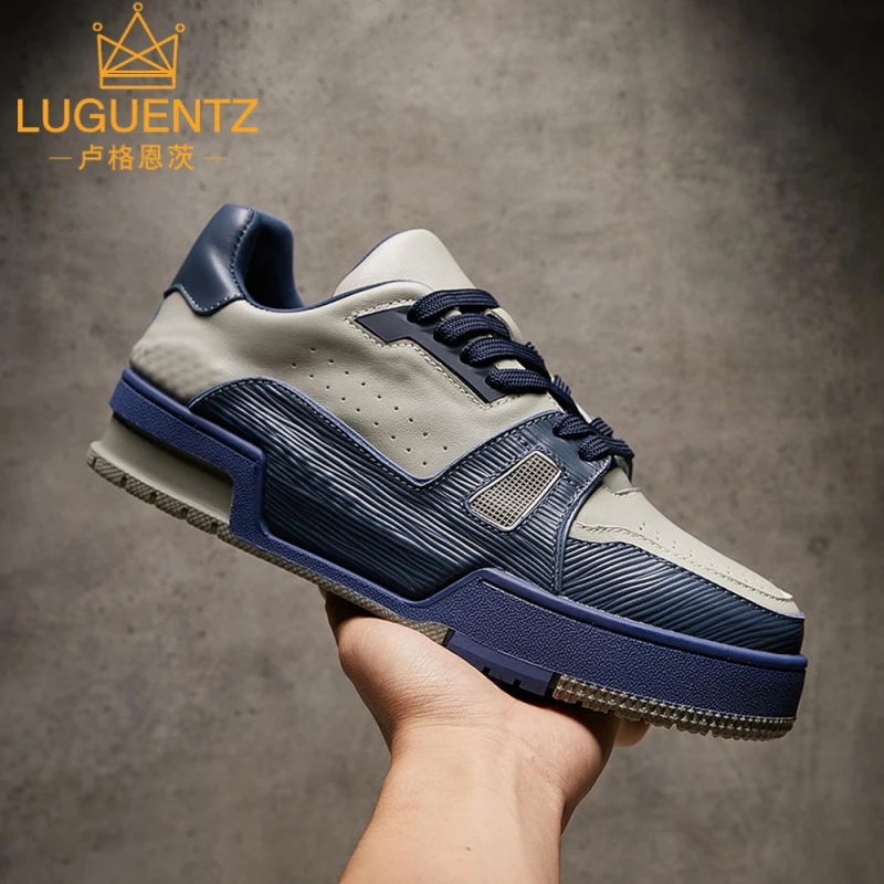 欧洲站秋季新款男鞋休闲潮牌拼接百搭休闲鞋系带高端男士板鞋