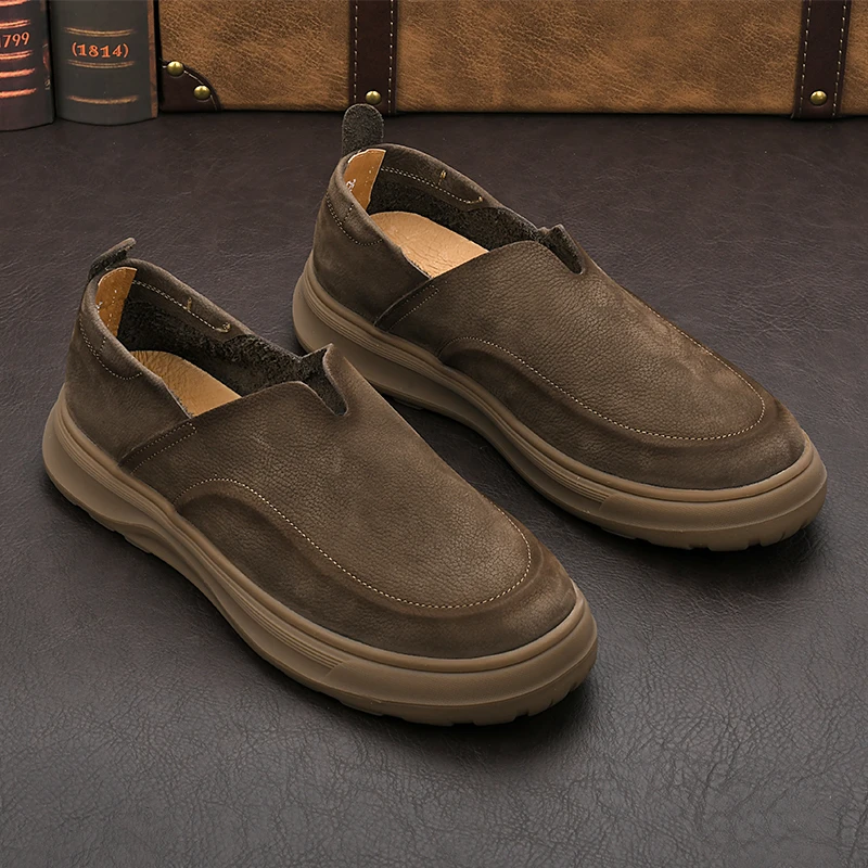 秋冬头层牛皮男鞋休闲百搭透气真皮耐磨懒人一脚蹬舒适复古手工鞋
