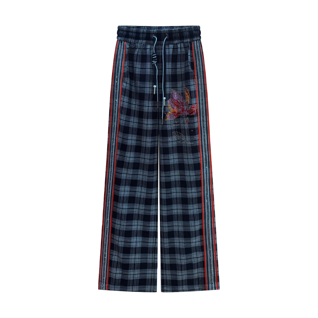 2025年春款时尚重工烫钻休闲减龄格子裤子#6718