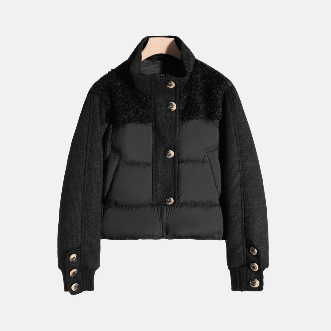 【千屿Sheila】秋冬新款休闲风拼接单排扣保暖90白鸭绒羽绒服12363