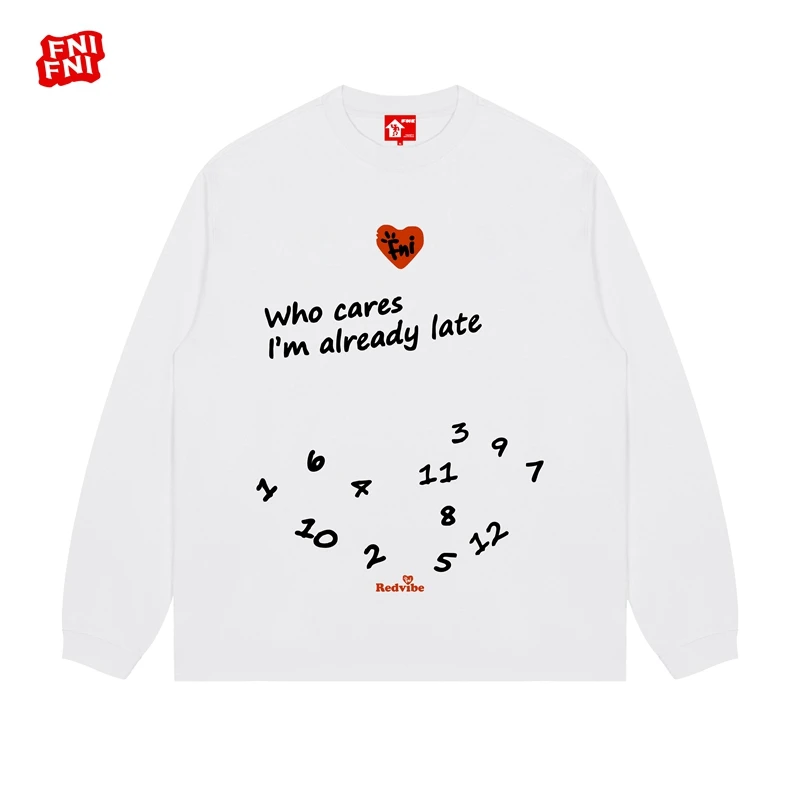 FNI红标（迟到数字）纯棉T恤男女同款美式圆领长袖上衣秋冬新款胶浆