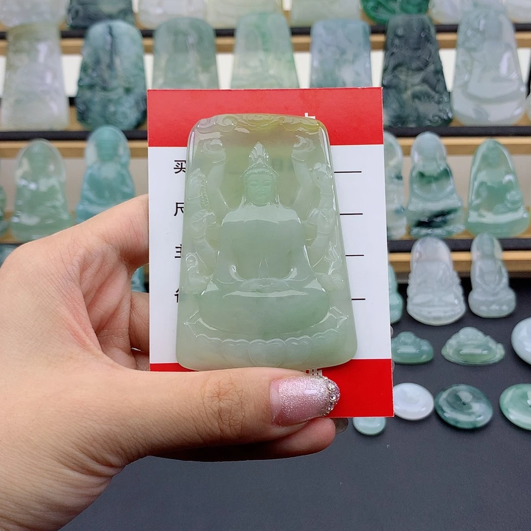 力***世翡翠未镶嵌颈饰千手观音
