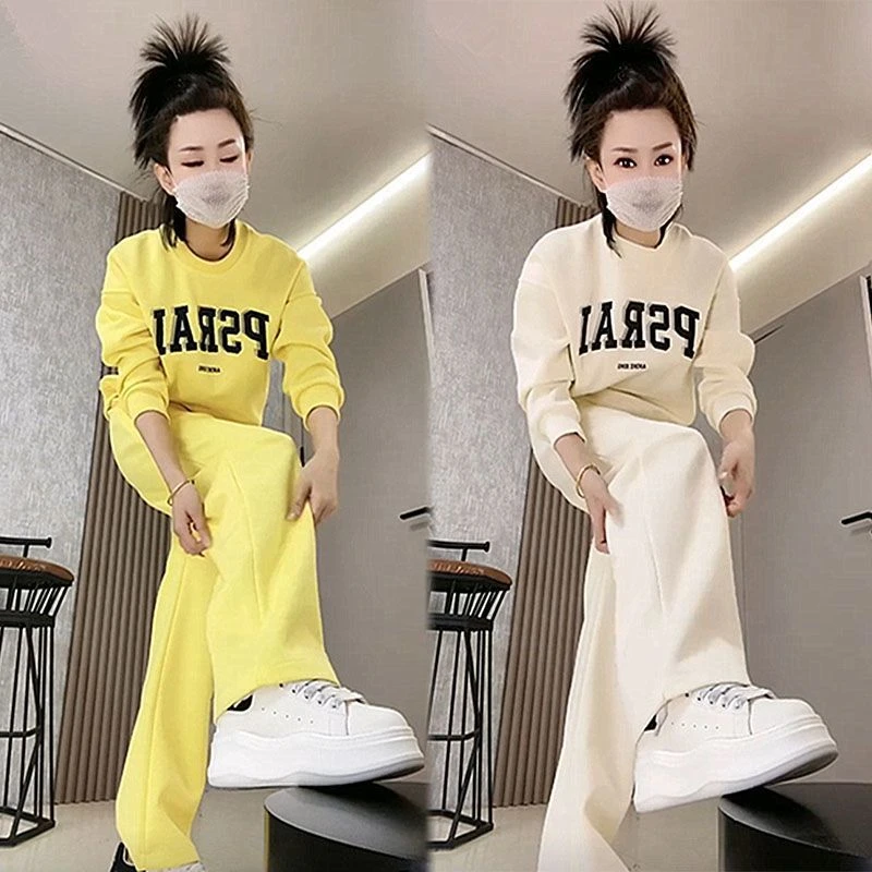 套装女2025新款春秋减龄宽松印花洋气时尚休闲运动卫衣长裤两件套