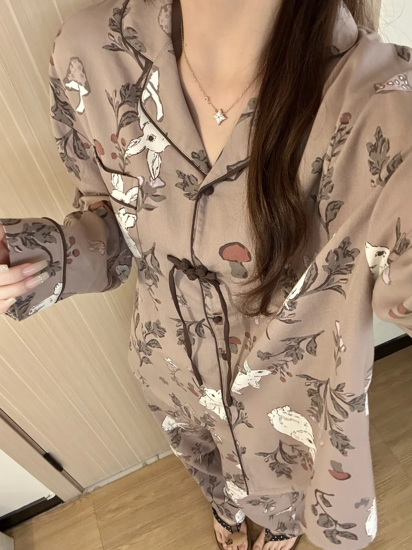 【DMXJ大梦想家】甜美可爱卡通兔子睡衣女款夏季新款长裤家居服套装