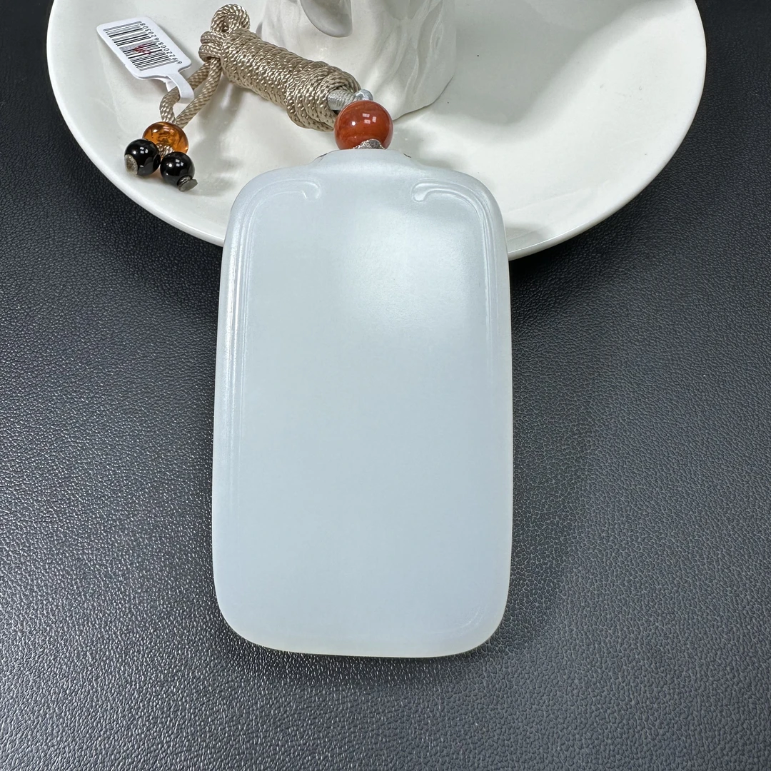 君子如玉 和田玉俄料白玉平安无事牌（裸石40*69*12mm）吊坠白色