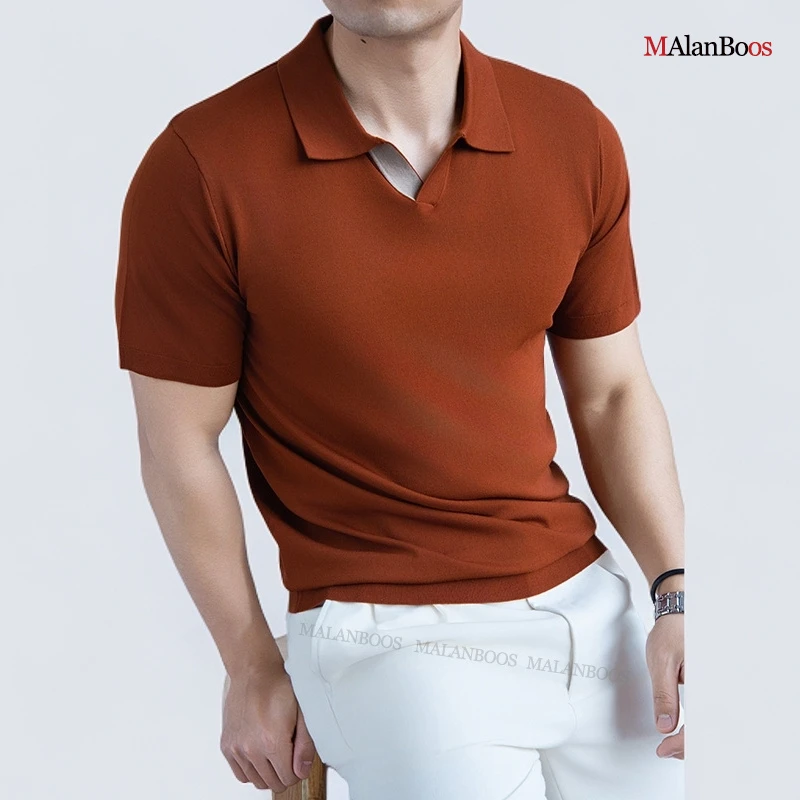 【海鸥领设计】MAlanBoos季新款16针进口伊力特68支剪刀领纯色POLO
