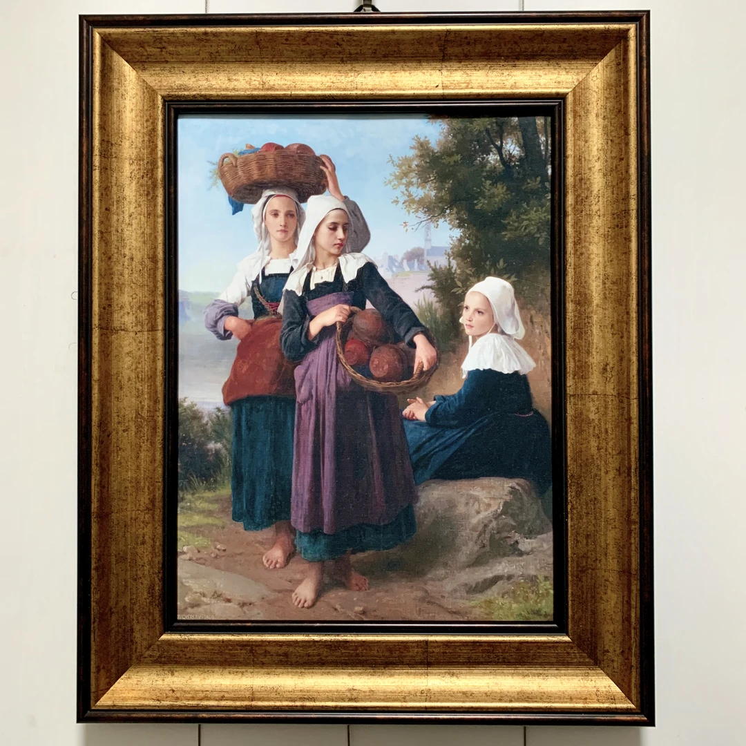 古典油画作品复刻版(含框)从市场返回的富埃斯南特的女孩们