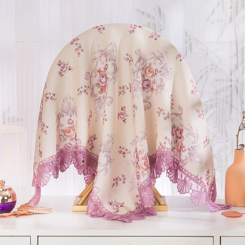 万能洗衣机防尘盖布蕾丝布艺妆台化妆镜盖巾圆形梳妆镜盖布遮镜罩