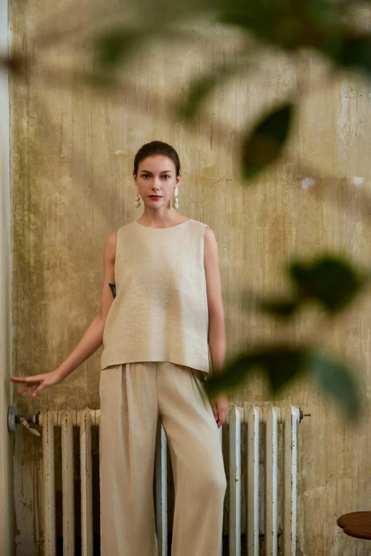 唯厚2025春夏亚麻混纺阔腿裤621199