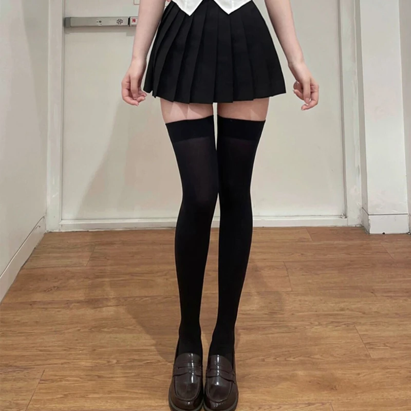 过膝袜女天鹅绒长筒袜大长腿黑丝jk压力袜高筒袜高个子大腿袜