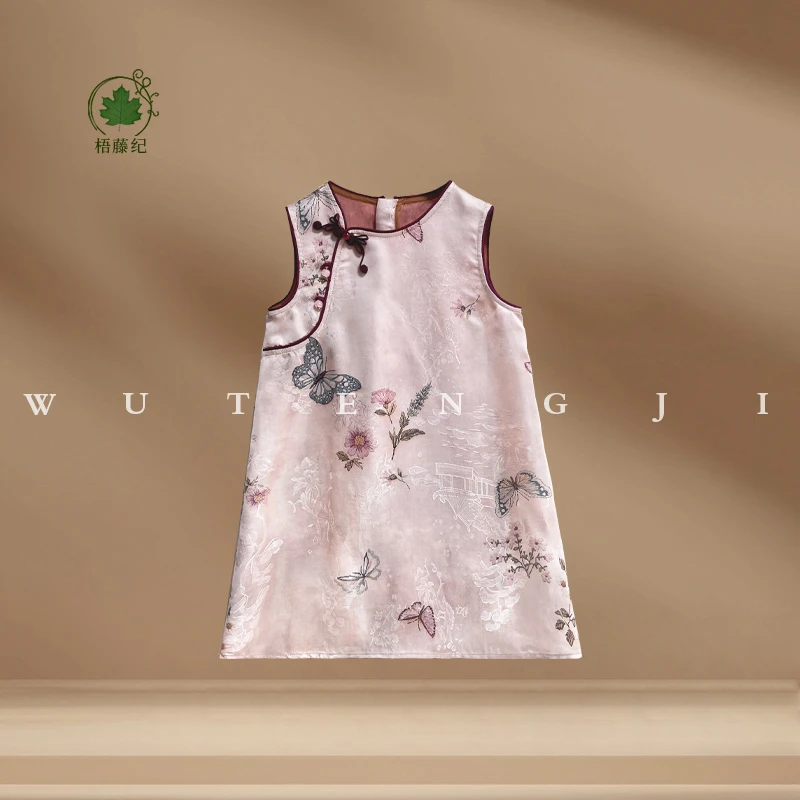 【木薯丝】【缎伶】2025夏季新款国风女童蝴蝶盘扣、公主连衣裙25XT785
