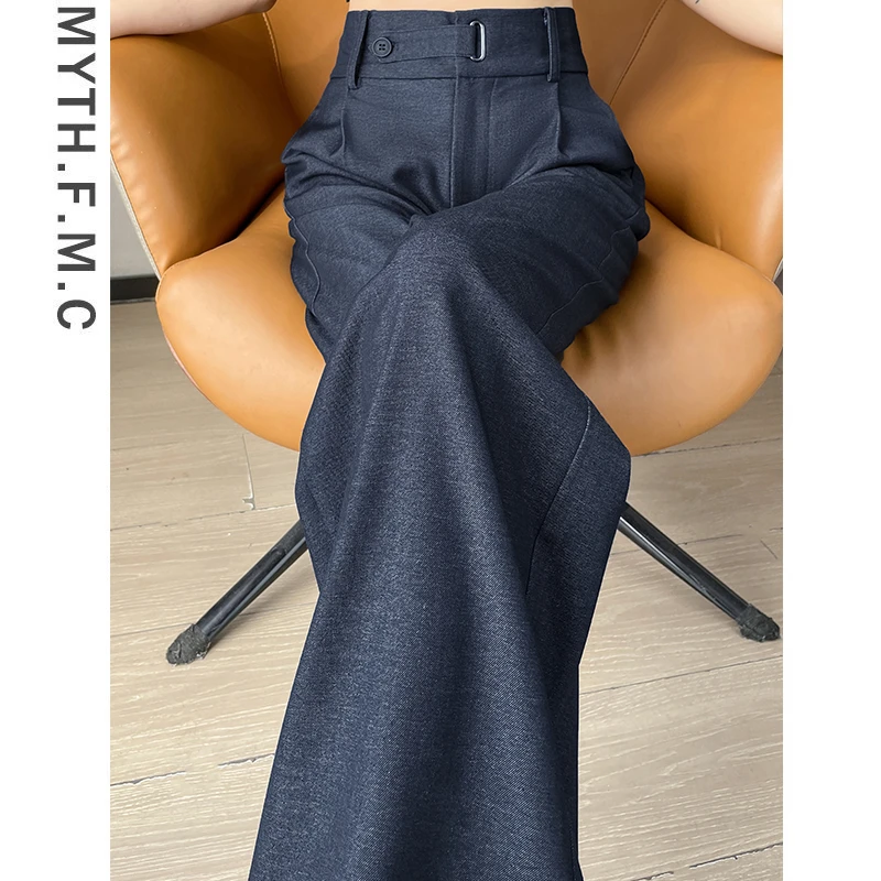 蓝色冰丝牛仔裤子女夏季薄款2025新款今年流行爆款直筒阔腿裤垂感