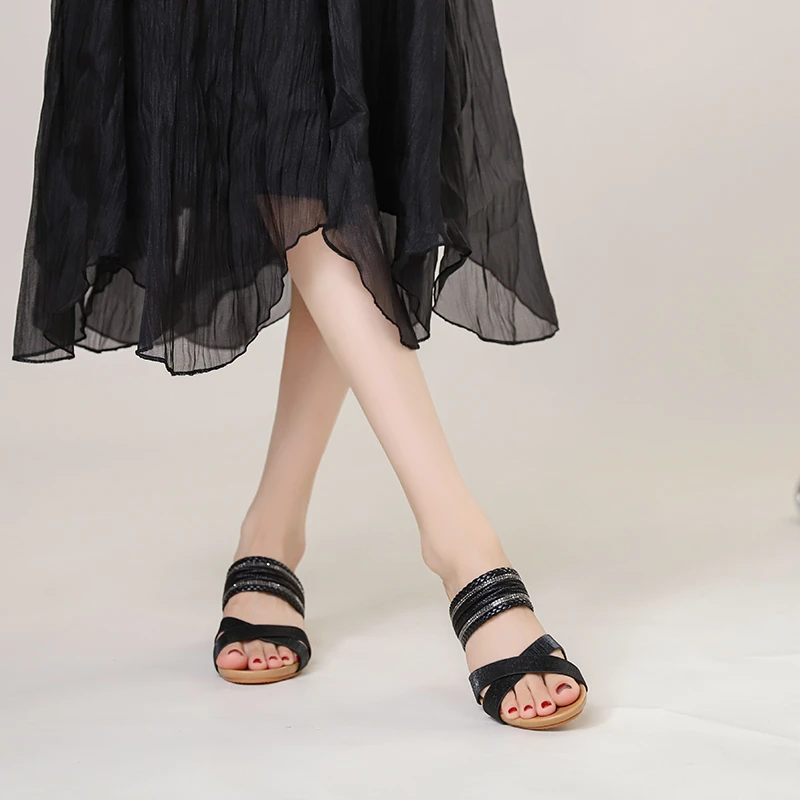 波西米亚风格女度假百搭仙女风坡跟厚底编织罗马女拖鞋外时尚防滑