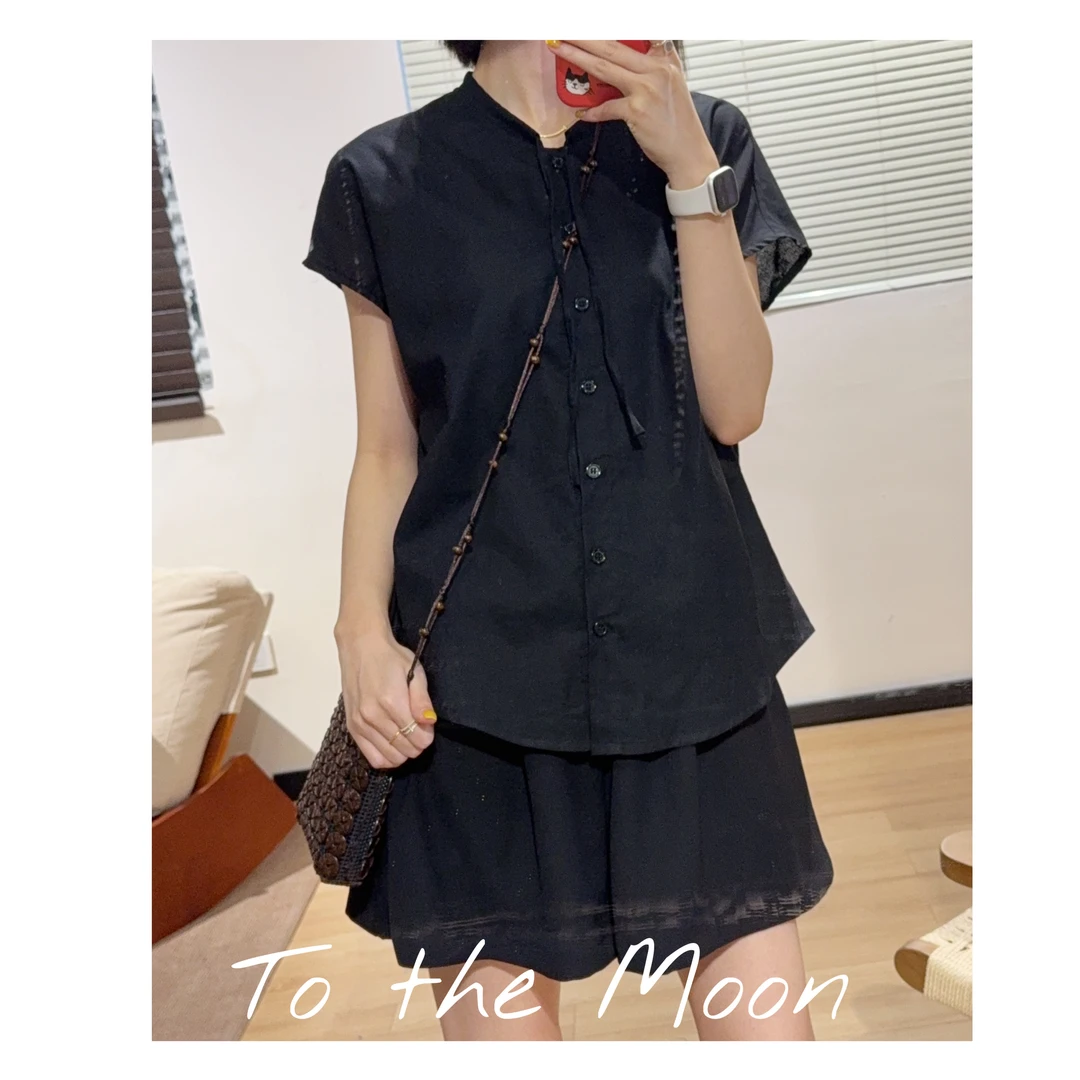 UpSd 原创【阿枝】麻料小飞袖衬衫飘带宽松衬衫夏季小众设计感衬衣