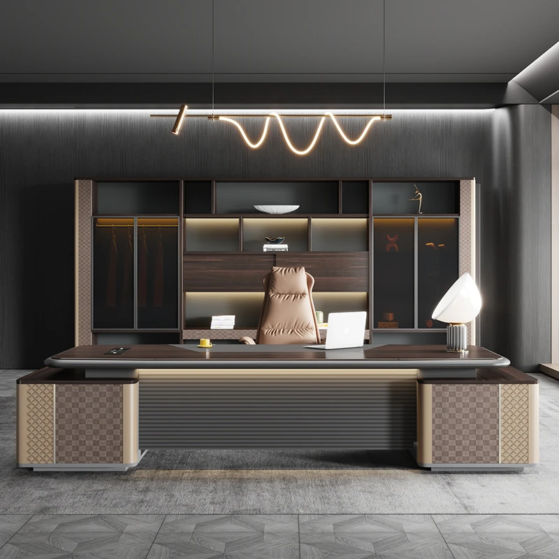 金鸾简约现代领导办公桌董事长总裁桌老板桌烤漆大班台桌椅组合