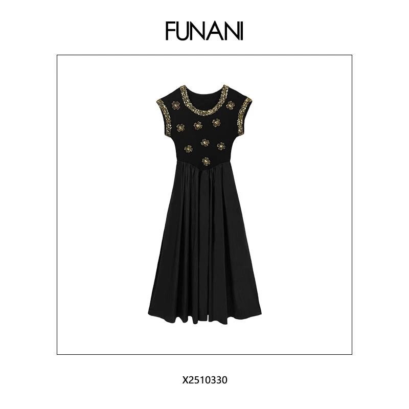 FUNANI "山茶花"重磅手工剪裁高弹显瘦设计感连衣裙  X2510330