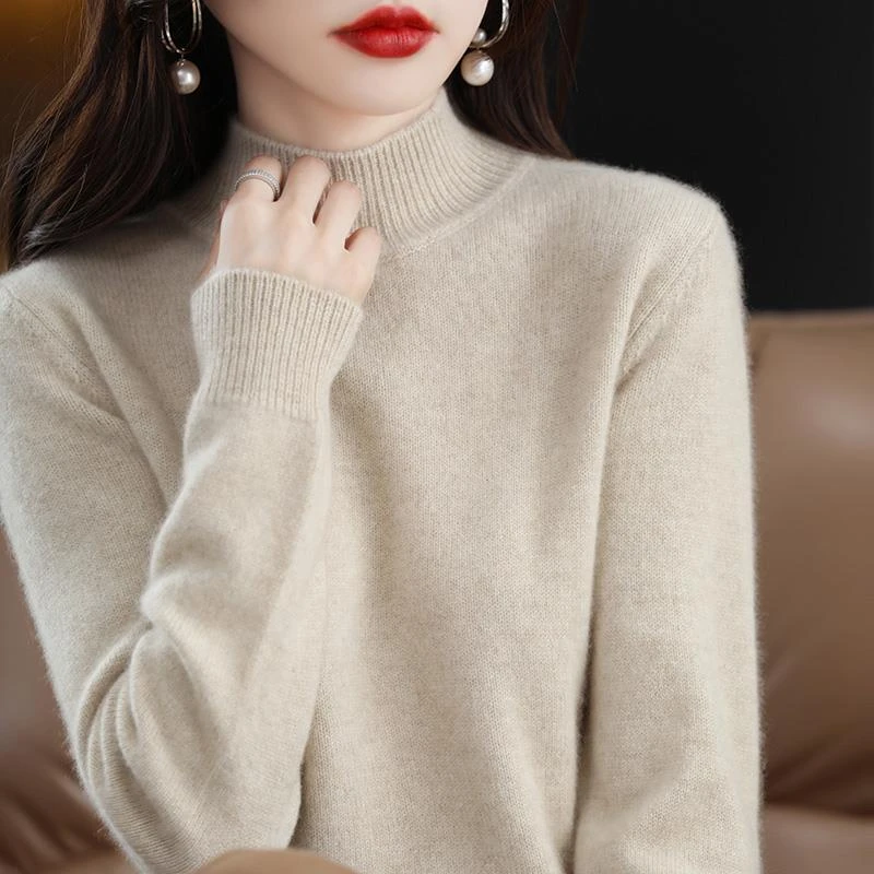 半高领打底衫女宽松大衣内搭针织衫中领毛衣显瘦毛衫春秋冬季上衣