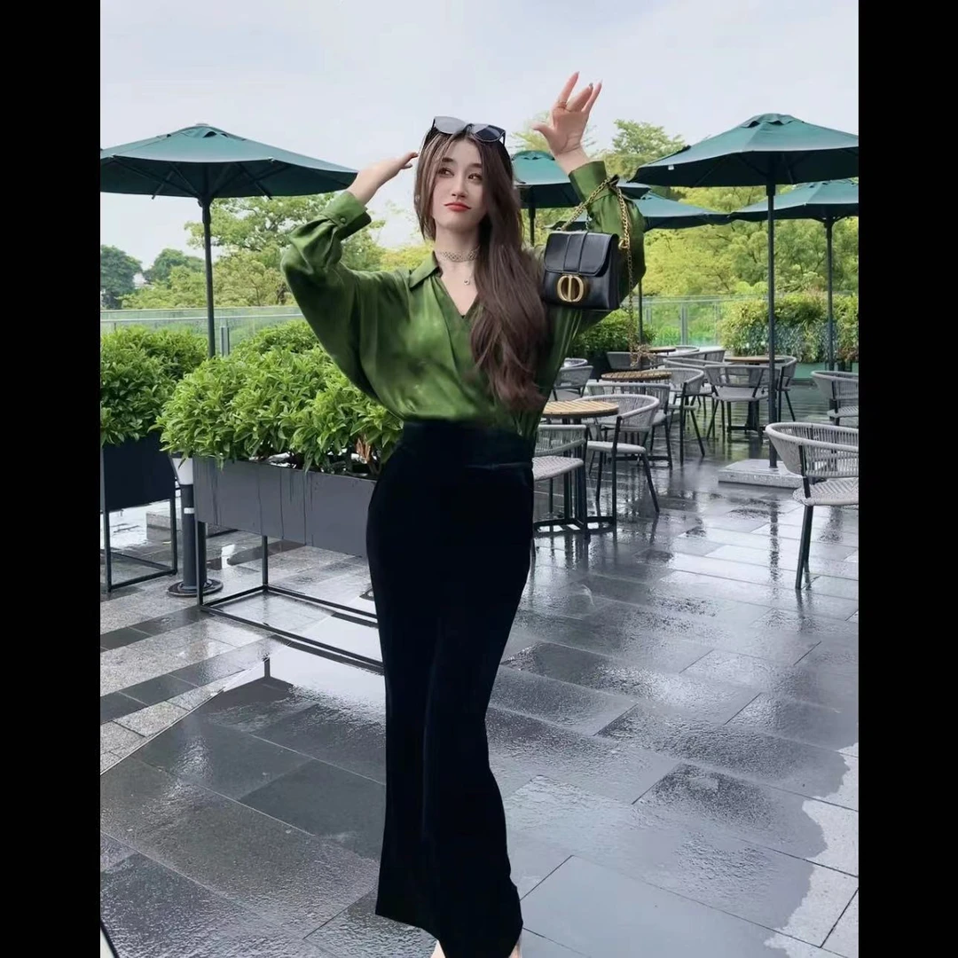 【张喜喜】高腰百搭休闲显瘦气质新款丝绒休闲裤女  239729