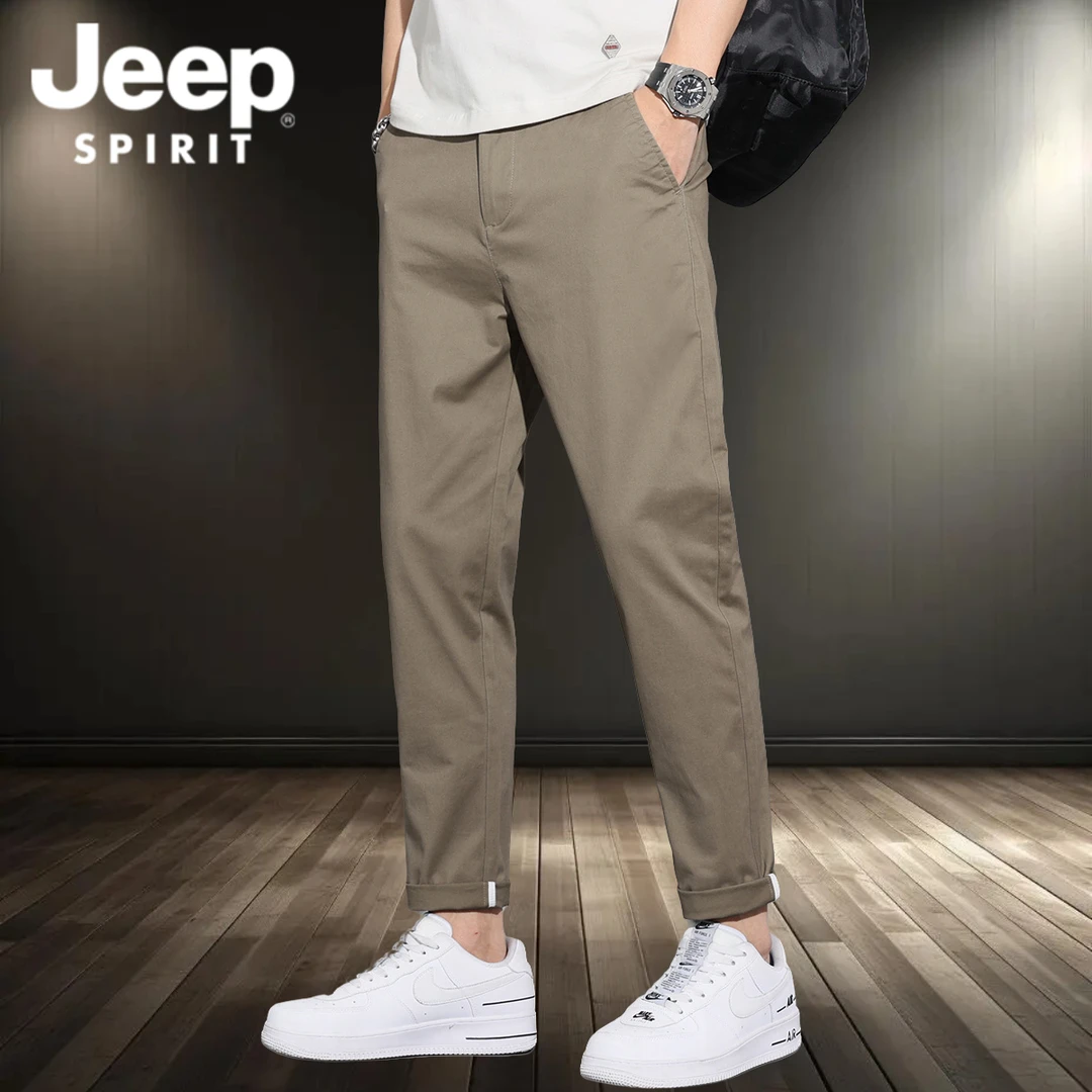 JEEPSPIRIT卡其休闲裤男士春秋季新款纯色宽松韩版潮流百搭直筒裤