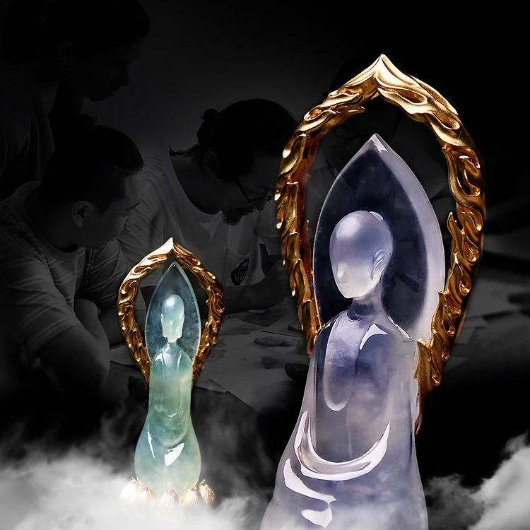 翡翠《大师精工作品》观音佛缅甸A货翡翠