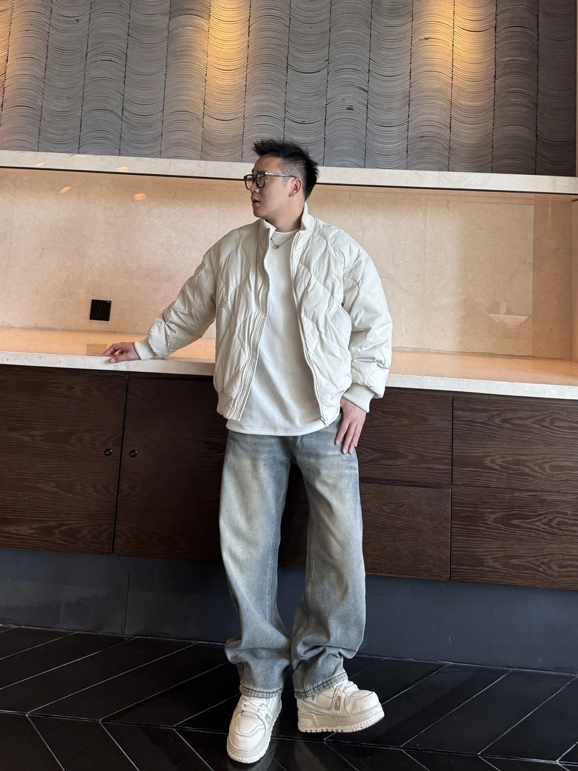 2025冬季新款格子棒球领90白鸭绒男士高端男士羽绒外套8167