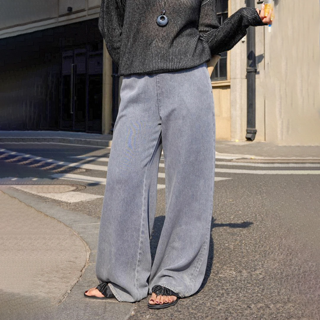 PLUSMALL 轻氧港女裤 100莱赛尔松弛慵懒阔腿牛仔裤PPPP2412109