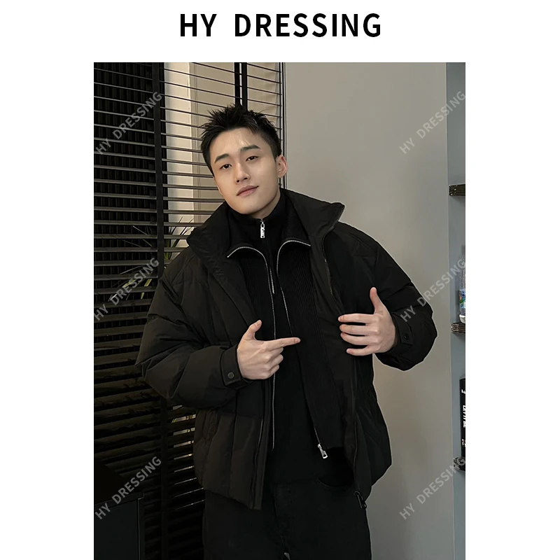 【HY穿搭】冬季厚款假两件针织拼接羽绒服宽松保暖百搭休闲外套111