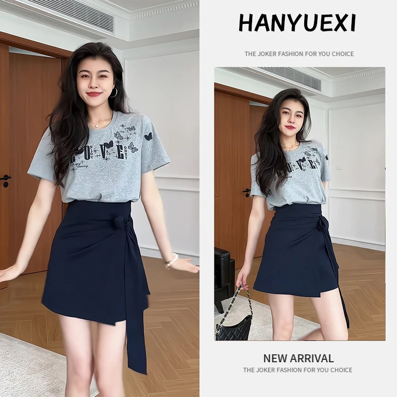 夏季一整套女装2025新款韩版时尚减龄气质休闲短袖上衣短裙两件套