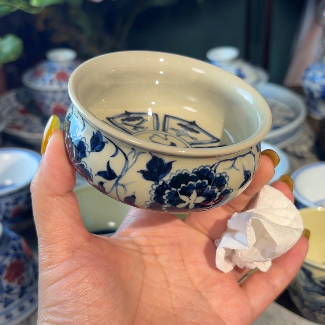 瓷青花手绘二号釉牡丹