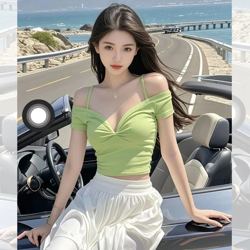 夏季女装设计感洋气别致性感上衣2025新款纯欲辣妹风吊带短袖t恤