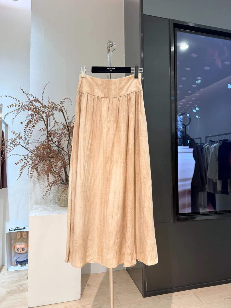 ZZ时尚百搭纯色高腰A字百褶半身裙X1082