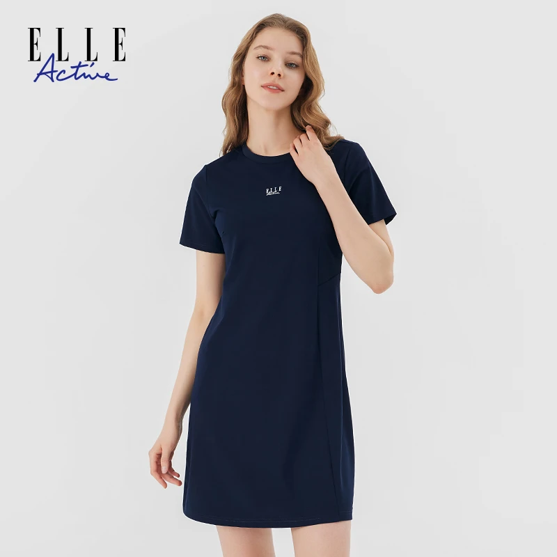 ELLE Active运动休闲短袖显瘦圆领连衣裙25夏季新款百搭品牌女装