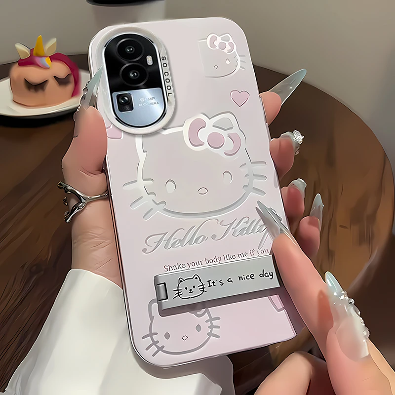 粉色凯蒂猫适用opporeno13壳12全包11防摔10pro+彩银支架9pro保护
