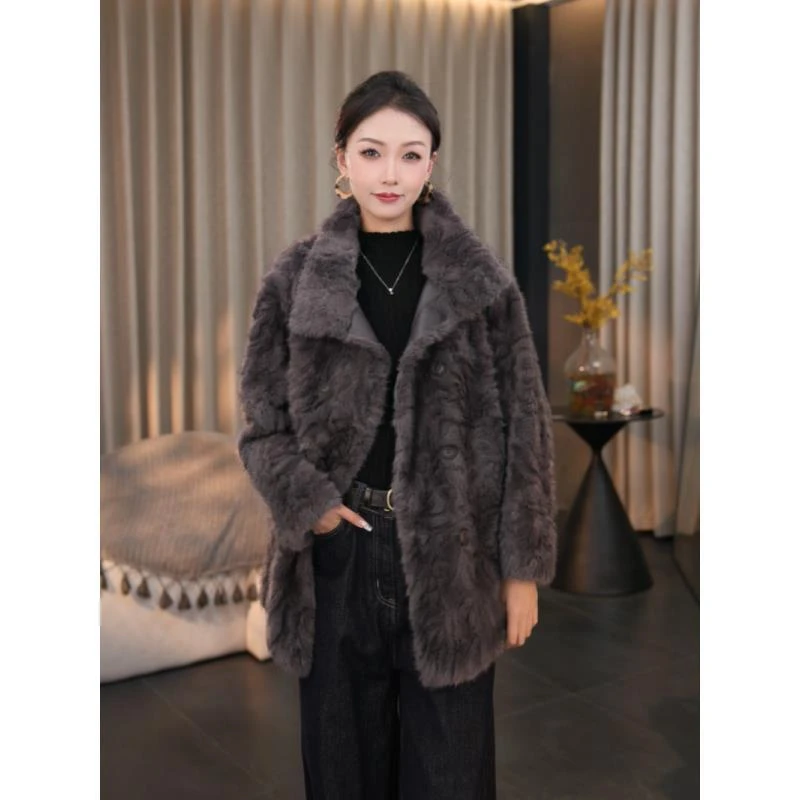 【花花】轻奢毛毛立领灰色女2025早春新款高级感慵懒风中长款大衣
