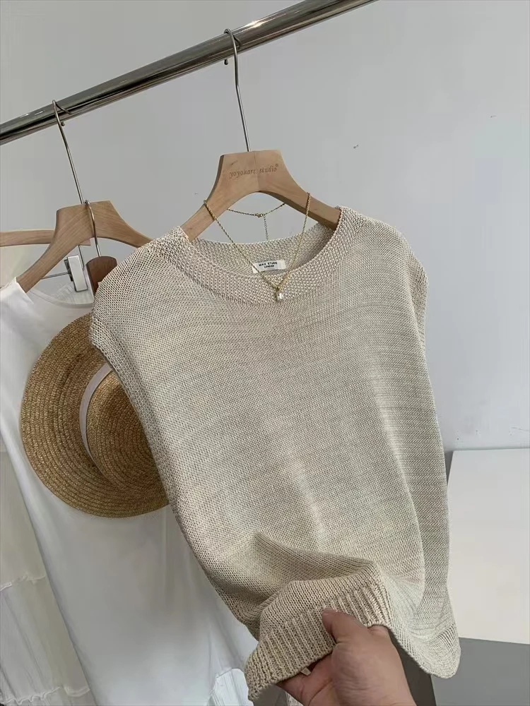 原单夏季莱赛尔亚麻混纺无袖针织背心纯色透气宽松百搭显瘦