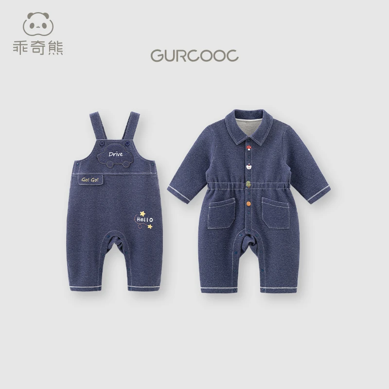 乖奇熊婴幼儿男女宝春秋季牛仔连体衣牛仔背带裤休闲可爱裤子