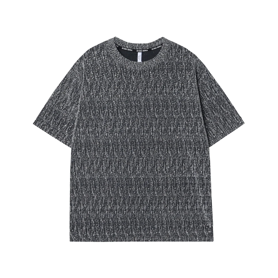 T609夏季新款洒金针织男女短袖时尚百搭复古上衣潮流宽松T恤