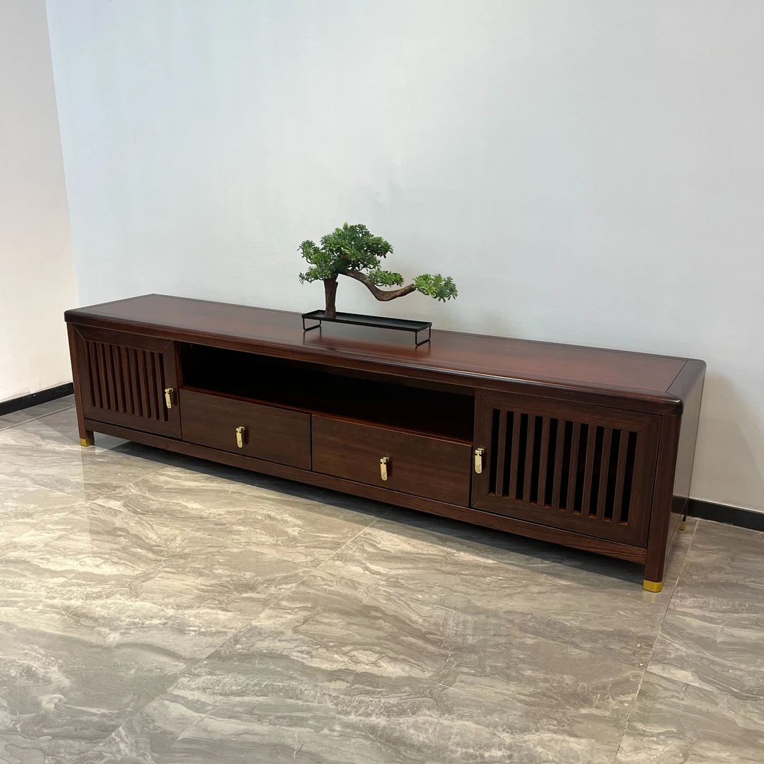 新中式乌金木2米电视柜家用客厅置物矮柜别墅客厅储物柜