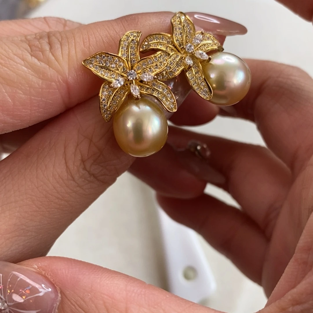 银S925镶嵌海水珍珠耳饰