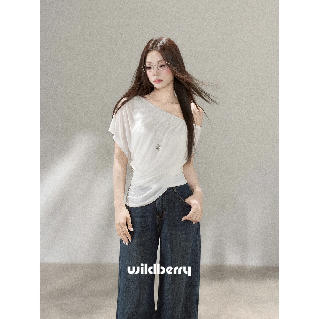 小野莓【浪花风铃】5月21日夏季新品斜肩修身显瘦T恤女上衣BT612961