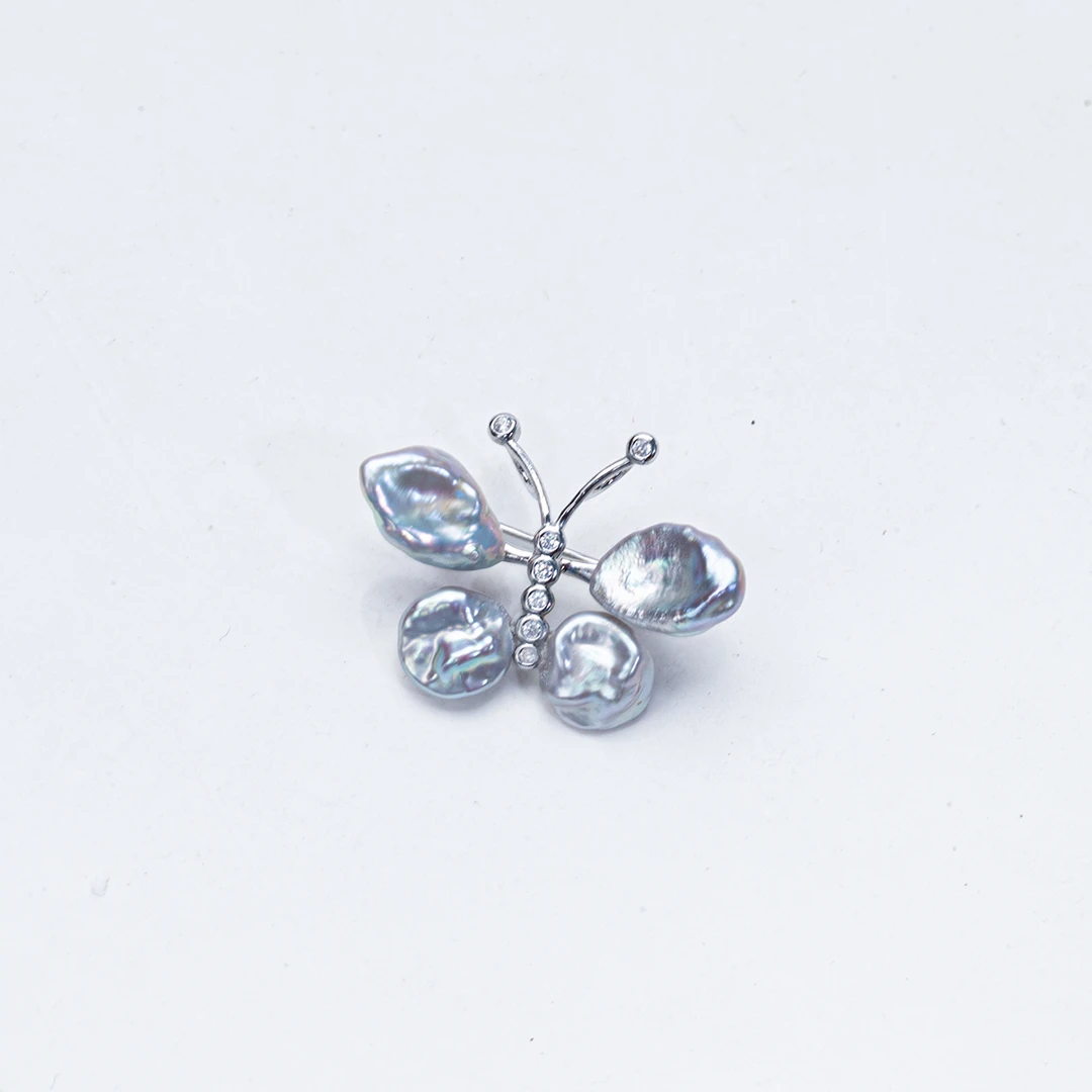 【蝶舞】天然淡水巴洛克KESHI珍珠胸针可做吊坠（多样性发货发一）