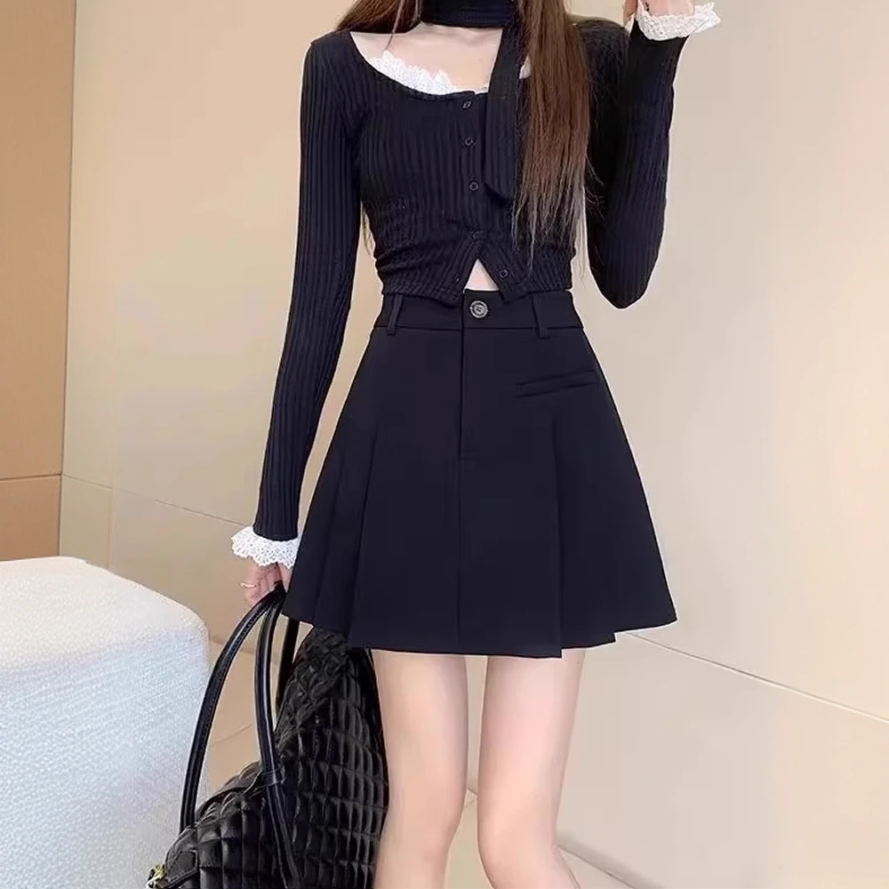 西装百褶半身裙女2025秋季新款大码梨形身材高腰显瘦百搭a字短裙