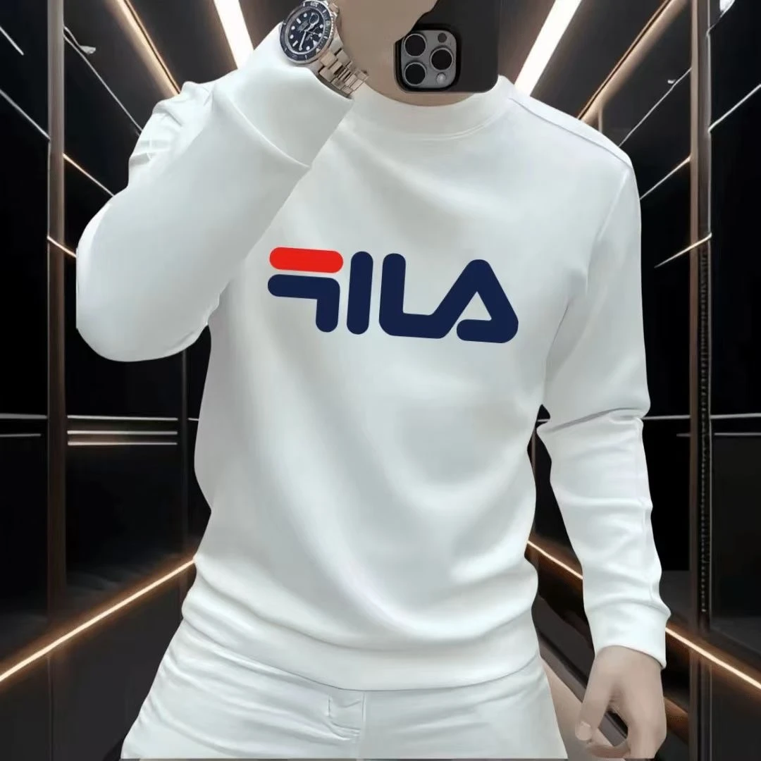 2025秋冬新款潮牌印花长袖T恤男士韩版修身圆领套头打底卫衣外套