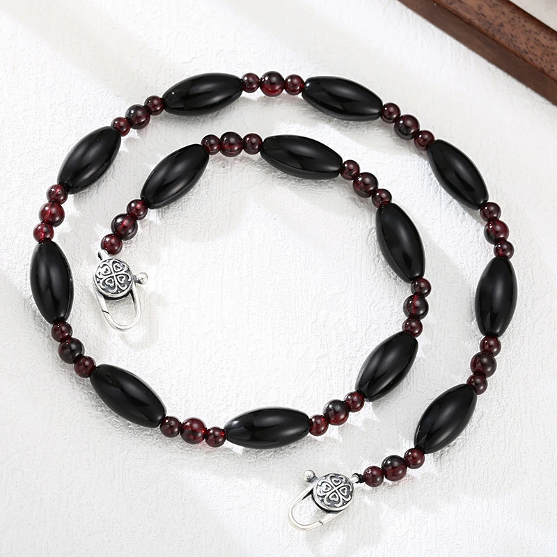 链子925银 XL35双扣头黑锆桶珠项链 流行女士锁骨颈链