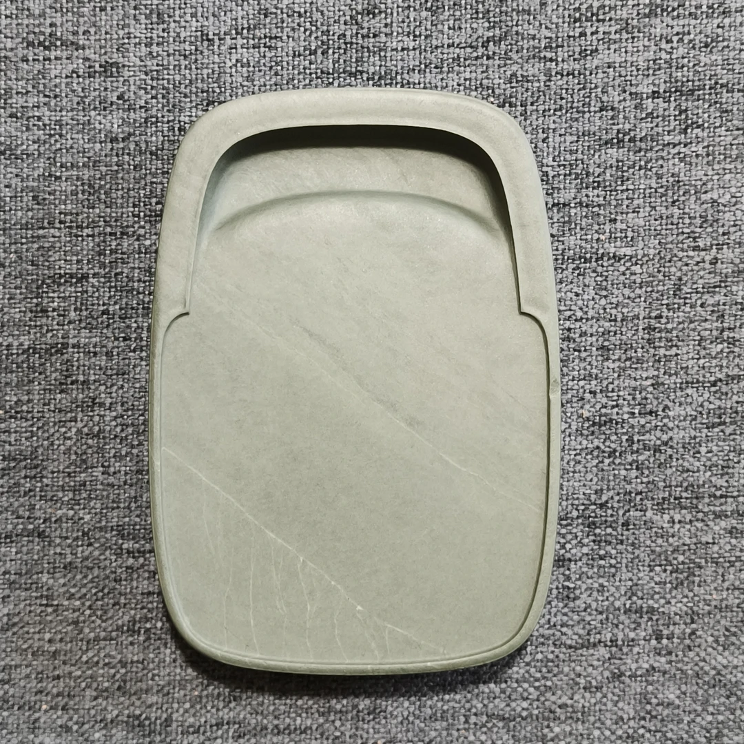 老坑洮砚，喇嘛崖老坑鸭头绿小圆门字砚，尺寸10.2*7.1*1.4厘米