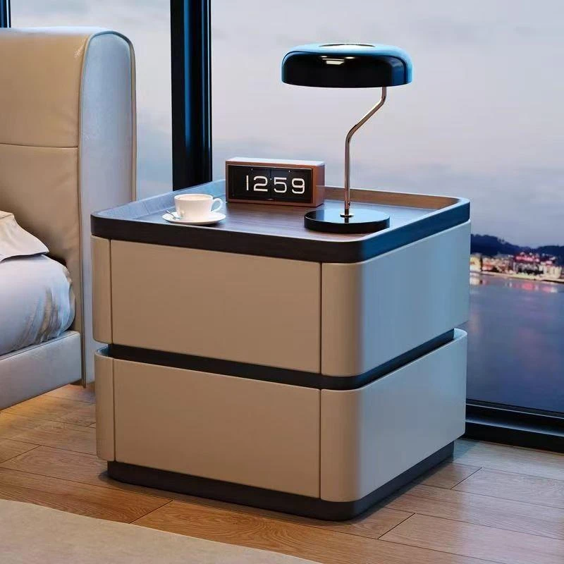 简约意式轻奢实木床头柜智能收纳设计家用高级带密码锁床边柜简约