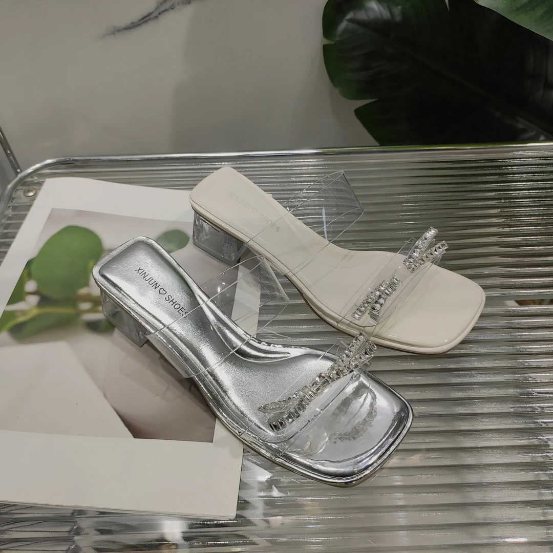 新款法式水钻女夏外穿粗跟配裙子蝴蝶结拖鞋1233(中跟蝴蝶结拖鞋)